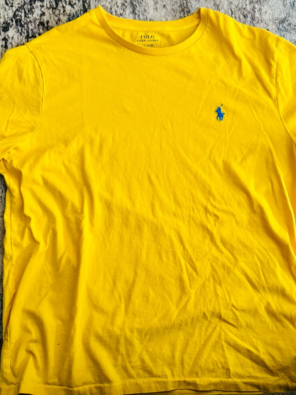 Men’s Polo by Ralph Lauren Yellow Short Sleeve Tee with Blue Logo Size Large